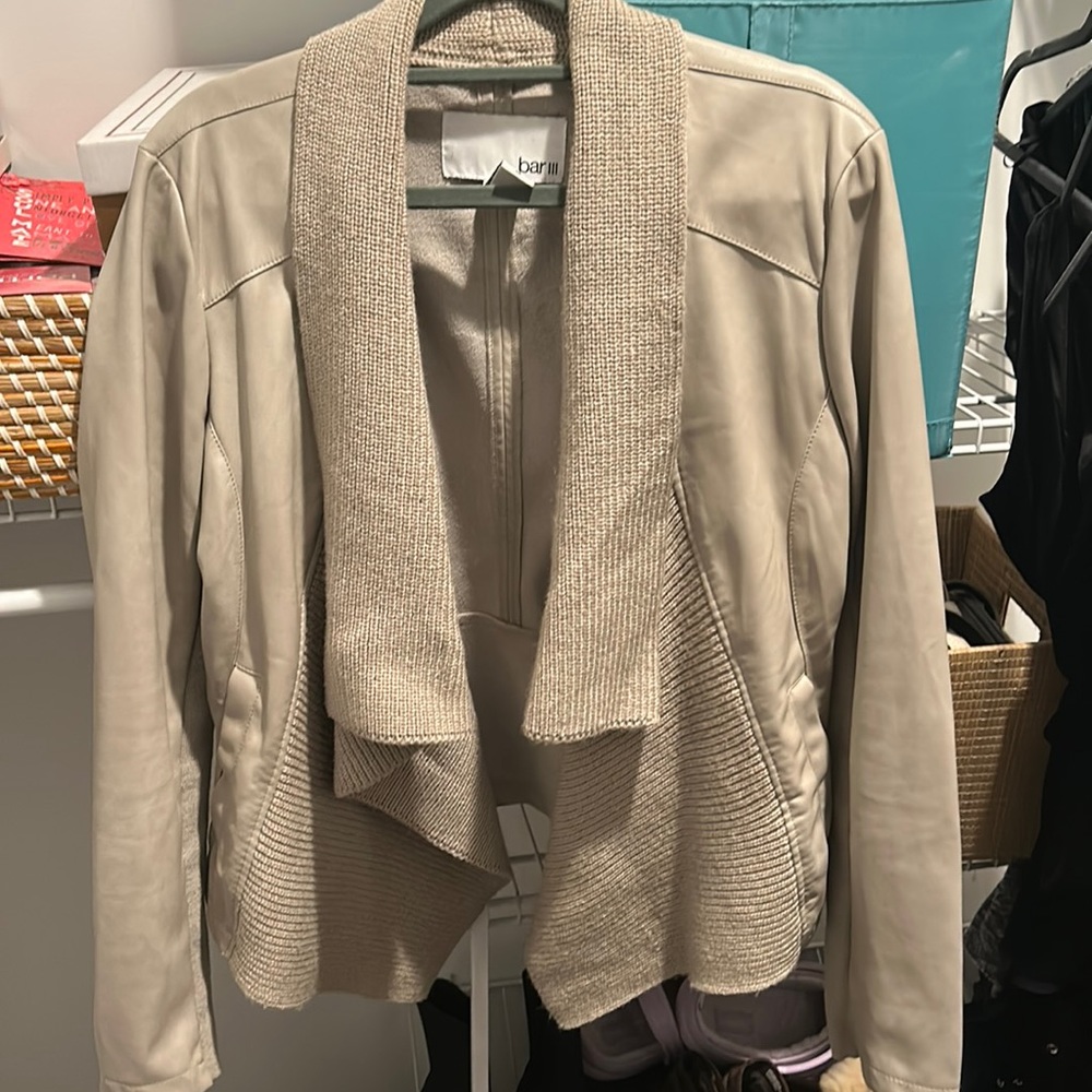 Bar 3 lll Women’s Open Drapey Jacket Faux Leather Tan Medium